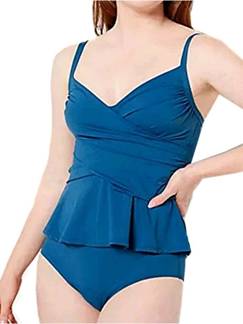 Jantzen Peplum Tankini with Comfort Core Bottom Size 10 Moroccan Blue Beach NEW